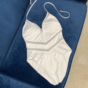 Kenneth Cole White Mesh Cutout Swimsuit M